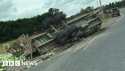 Cabbages spilled as trailer overturns at Holbeach roundabout