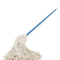 A mop with a string or yarn head that is used for cleaning floors Usually made of cotton or synthetic materials Can be used wet or dry and is effective in cleaning large areas