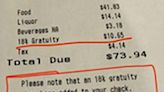 Customer refuses to tip after being charged 18 per cent gratuity