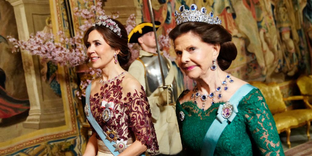 The Swedish and Danish Royals Sparkled in Stunning Tiaras at a State Banquet Last Night