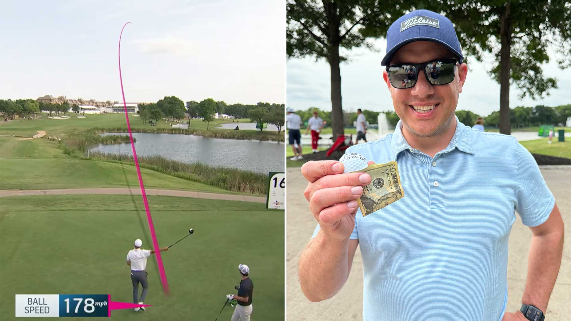 Jordan Spieth's drive goes awry. Then a fan gets a $20, a ball and a welt