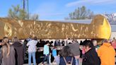 A golden tribute: New railroad sculpture visits Tremonton on regional tour