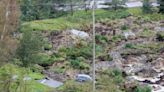 A landslide in Sweden causes a huge sinkhole on a highway and 3 are injured when cars crash
