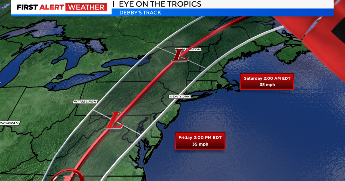 Map shows Debby's storm track as it approaches New York, New Jersey and beyond