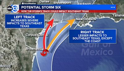 Potential Storm Six predicted to pass near or over upper Texas coast as hurricane on Wednesday