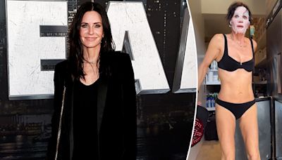 'Friends' star Courteney Cox crawls out of a freezer in bikini and face mask