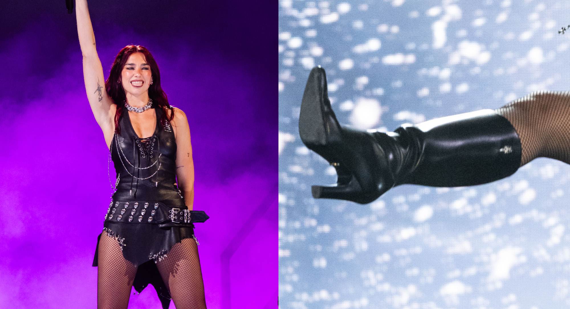 Dua Lipa Turns Up the Heat in Edgy Leather Boots at Glastonbury Festival 2024 Day Three