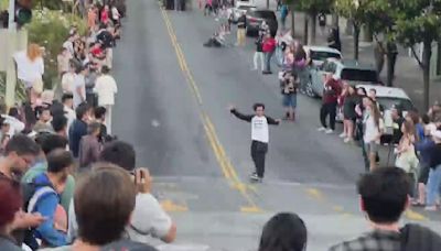 San Francisco skateboarders hold smaller "hill bomb" at Dolores Park