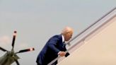 Joe Biden stumbles up stairs of Air Force One on way to California