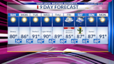 9 Day Forecast: Light winds, sunny skies for Sunday, then rain chances later in the week