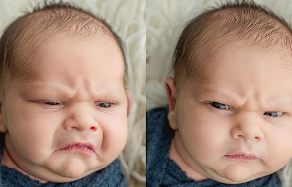 Newborn baby's photo shoot goes viral for his hilarious grumpy expression