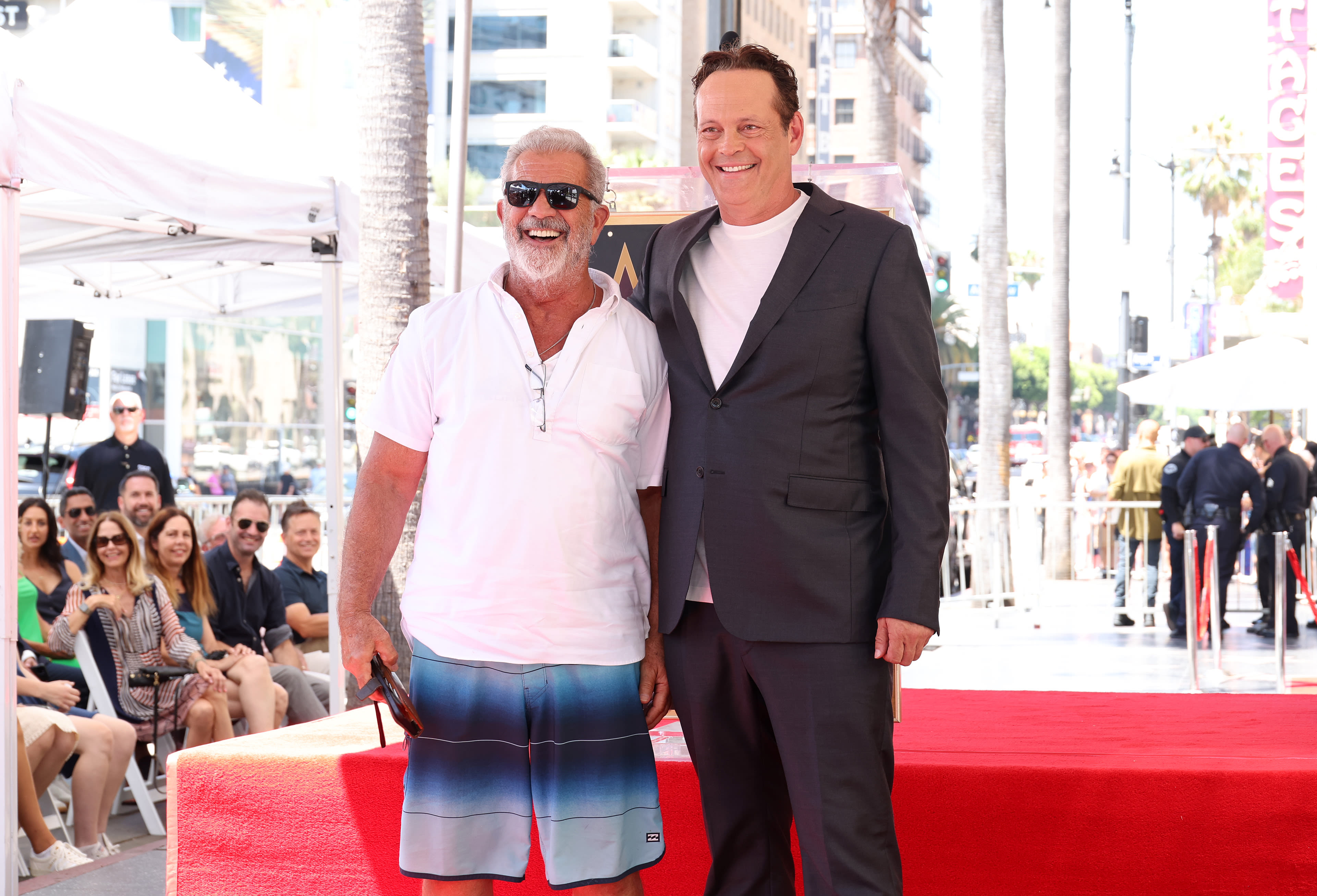 Mel Gibson makes rare red carpet appearance to support pal Vince Vaughn