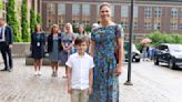 ...Victoria of Sweden Indulges in Maximalist Floral Prints in Alberto Biani Midi Dress for Museum Visit With Son Prince Oscar