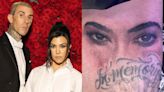 Travis Barker's latest homage to his wife Kourtney Kardashian appears to be a thigh tattoo of her eyes and brow