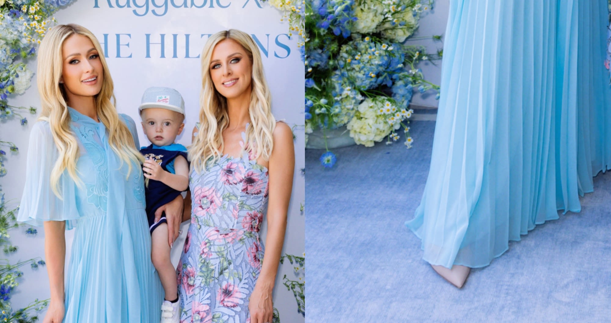Paris Hilton Dons Versatile Pumps With Blue Dress at at Ruggable x The Hiltons Launch
