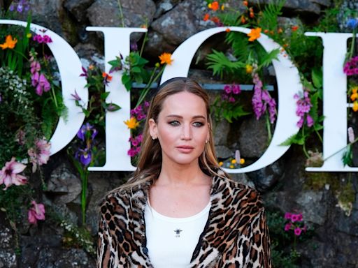 Jennifer Lawrence Pulls Off Mob Wife Style at the Dior Show