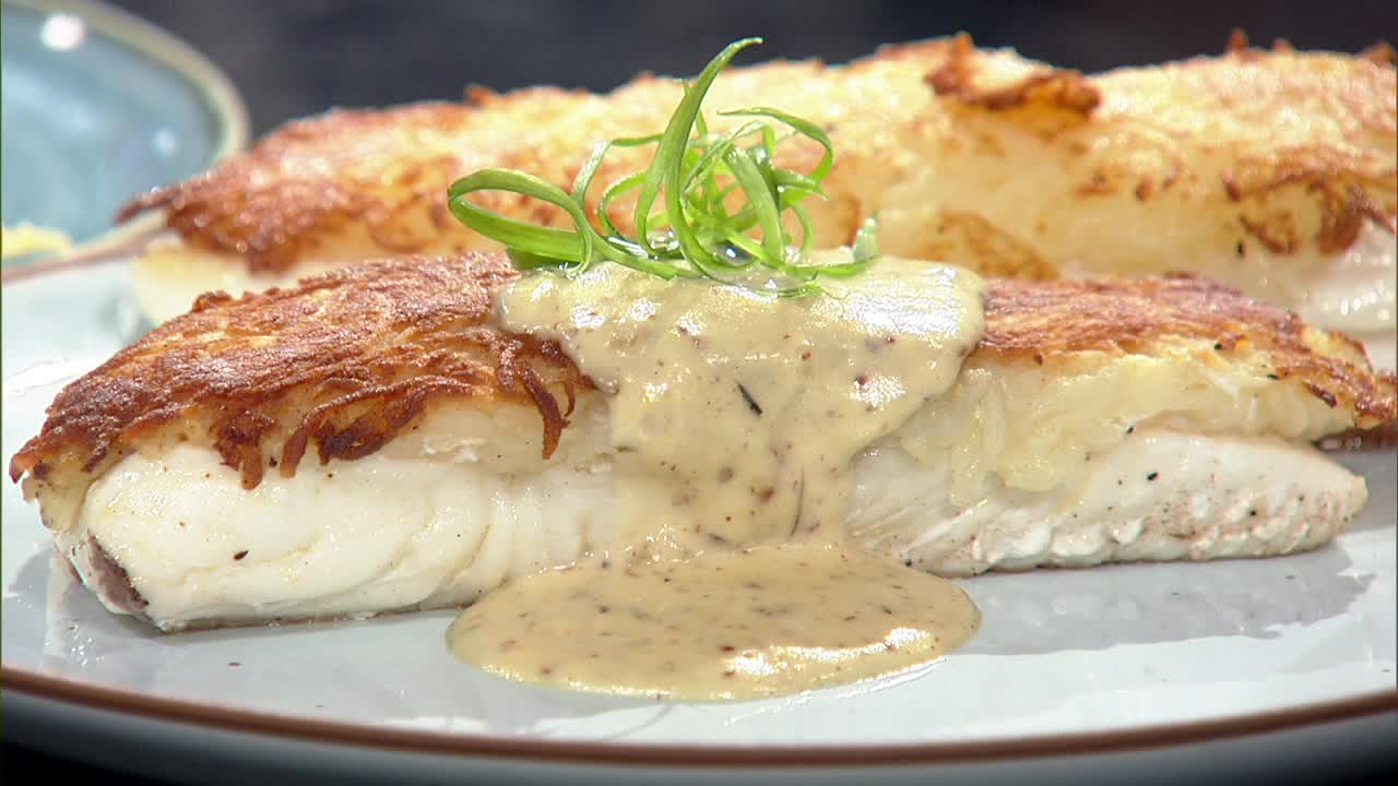 Potato and horseradish crusted halibut recipe from Sea Breeze