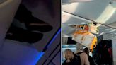Terrifying Boeing plane turbulence leaves man dangling from overhead luggage bin