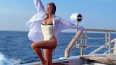 Sydney Sweeney displays her toned figure in a white swimsuit