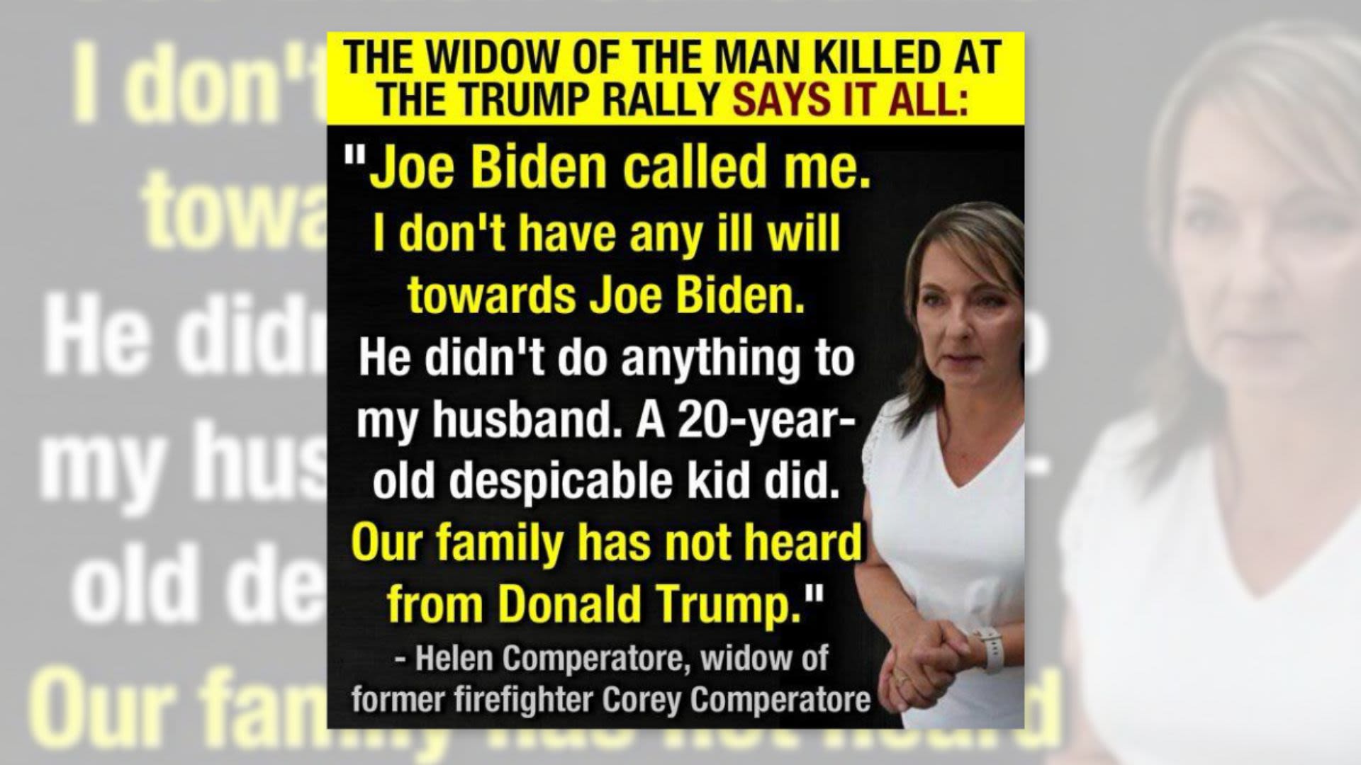 Widow of Trump Rally Attendee Killed in Shooting Said Biden Called Her but Trump Didn't