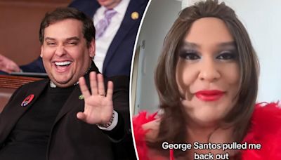 George Santos dons red lipstick, long wig and feather boa in drag queen revival on Cameo: ‘Where’s the zhush?’