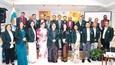 Attendees pose after the 6th Installation Ceremony of the Rotary Club Shillong Heritage was held at City Hut Dhaba, on Saturday. Vikash Chokhani...