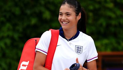 Euros fever! Raducanu wears her England kit to Wimbledon practice