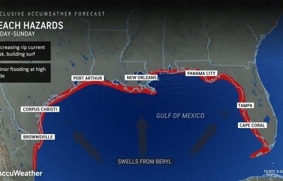 Beryl expected to be hurricane near landfall in Texas, swells may cause rip currents