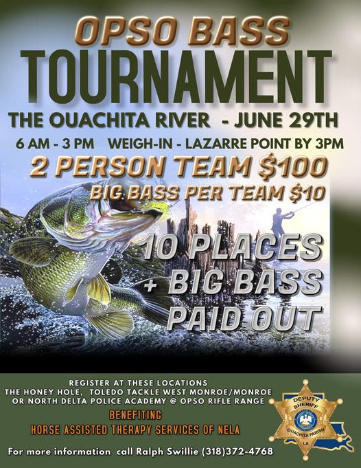Ouachita Parish Sheriff’s Office to host Bass Tournament on June 29th