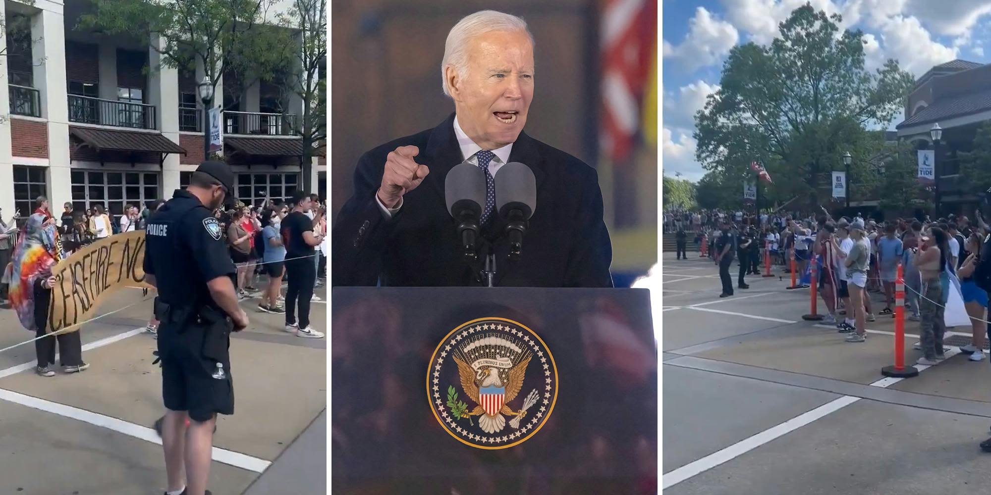 'Finally unity': Pro-Palestine student protesters and Trump supporters unite to chant 'F*** Joe Biden'