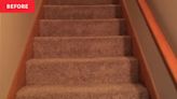 Before and After: A Stained Staircase Loses the Carpet and Gets a Modern Refresh for $60