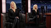 Christina Aguilera Nods to ‘Bionic’ Era in Black Draped Top and Sleek Stockings on ‘Jimmy Kimmel Live’