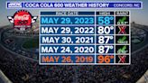 Large range in weather over the last 5 years at the Coca-Cola 600