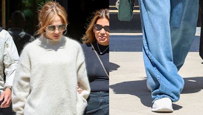 Jennifer Lopez Slips Into On Sneakers While Running Errands in Paris