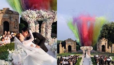 吳千語深吻「百億富三代」 義大利婚禮噴彩煙「如奧運開幕」