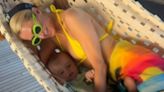 Paris Hilton snuggles up with her son Phoenix in a hammock