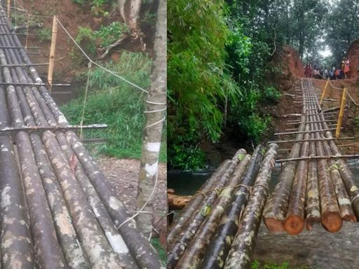 Dakshina Kannada village kids forced to cross swollen stream on makeshift bridge | Mangaluru News - Times of India