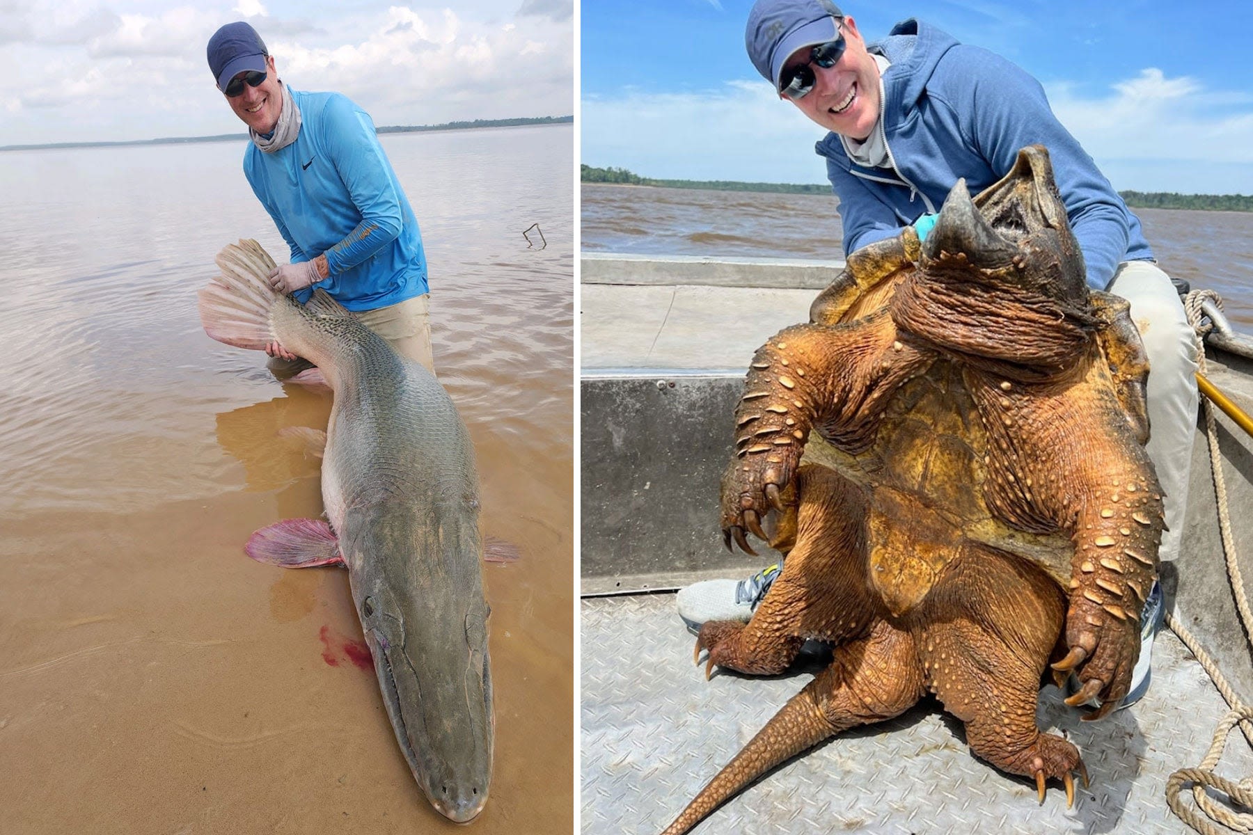 Angler Breaks Record with 188-pound Alligator Gar Before Boating a 200-Pound Alligator Snapping Turtle