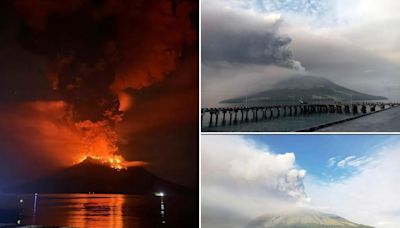 Tsunami alert after a volcano in Indonesia has several big eruptions and thousands are told to leave