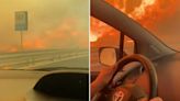 Wildfire burns metres away from cars driving on Italy highway