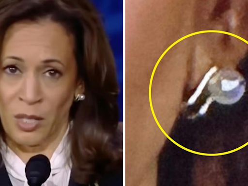 QAnon crowd thinks they spotted Harris' secret pearl earring earpiece last night