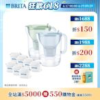 [共1壺7芯]德國BRITA Style純淨濾水壺 永續版 3.6L+全效型濾芯6入(冰川藍/森林綠)