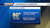 Historically warm night observed in Burlington during June heat wave