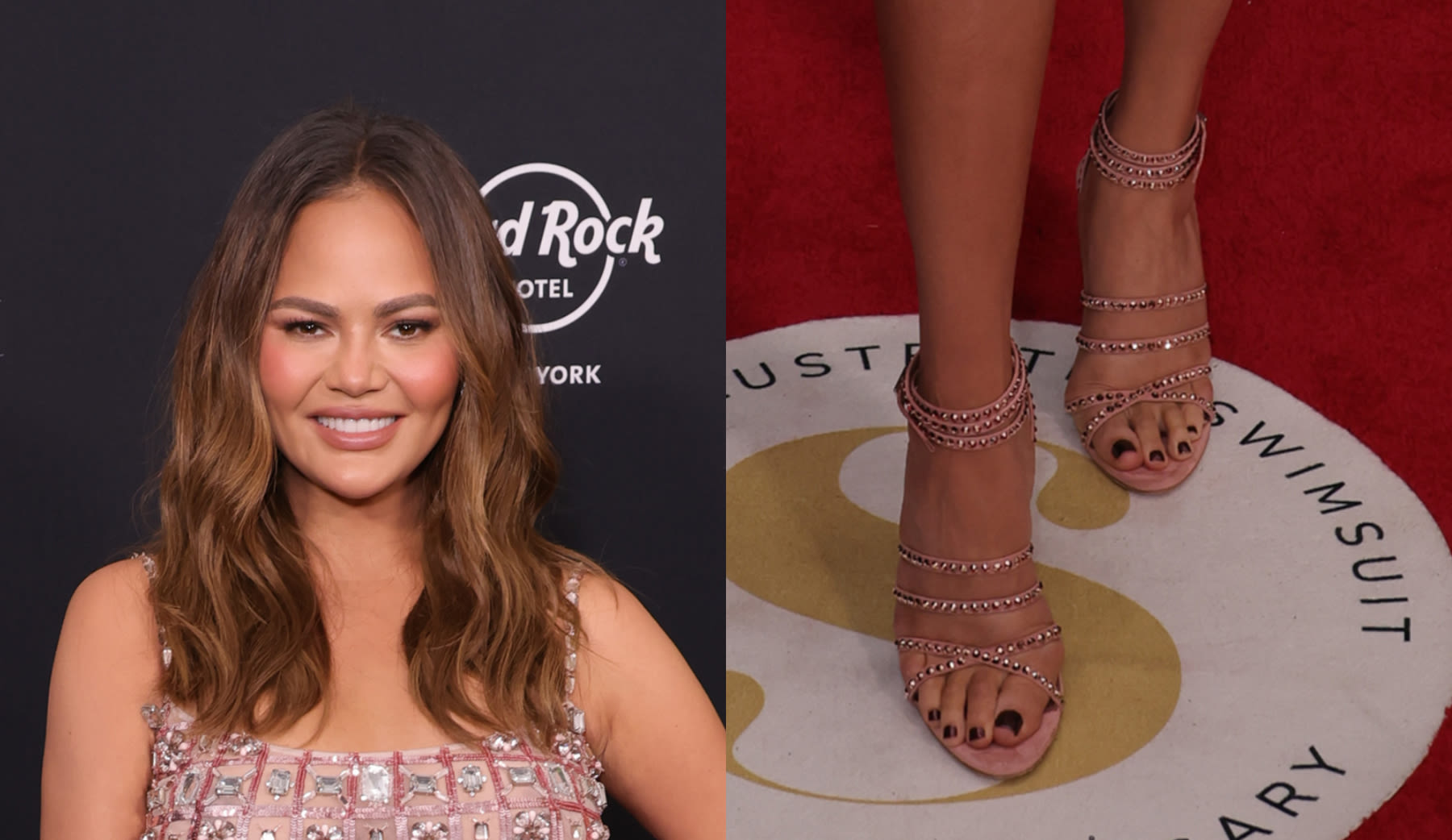 Chrissy Teigen Sparkles In Paris Texas Shoes at Sports Illustrated Swim Issue Launch Party