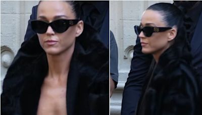 Katy Perry llegó a desfile con el look más peligroso: en topless y con abrigo de piel