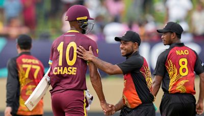 West Indies rally to win opening match against Papua New Guinea at T20 World Cup