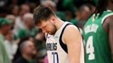 Luka Doncic reacts during the fourth quarter of Dallas's defeat to Boston in the NBA Finals on Monday