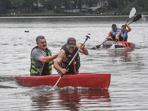 Cardboard boat racing one of many events of Family Day at Broadway Lake, see the photos