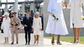 Queen Camilla and French First Lady Brigitte Macron Recognize 80th Anniversary of D-Day in Matching Monochrome Dresses and Pumps