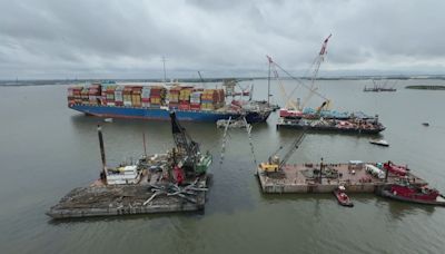 Crews prepare to refloat Dali following Francis Scott Key Bridge demolition